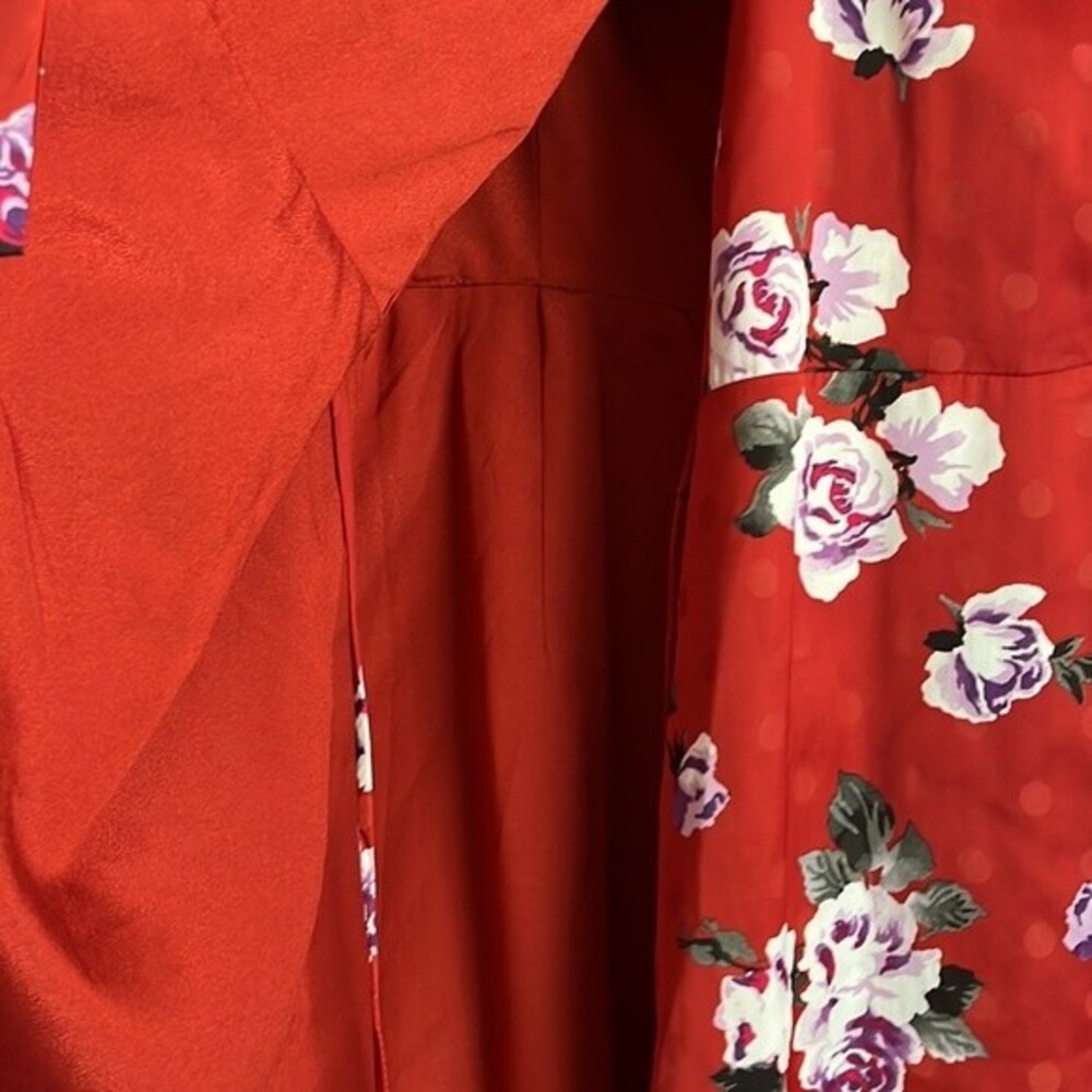 WAYF Red Roses Ruffle Wrap Mini Dress XS - Picture 9 of 15